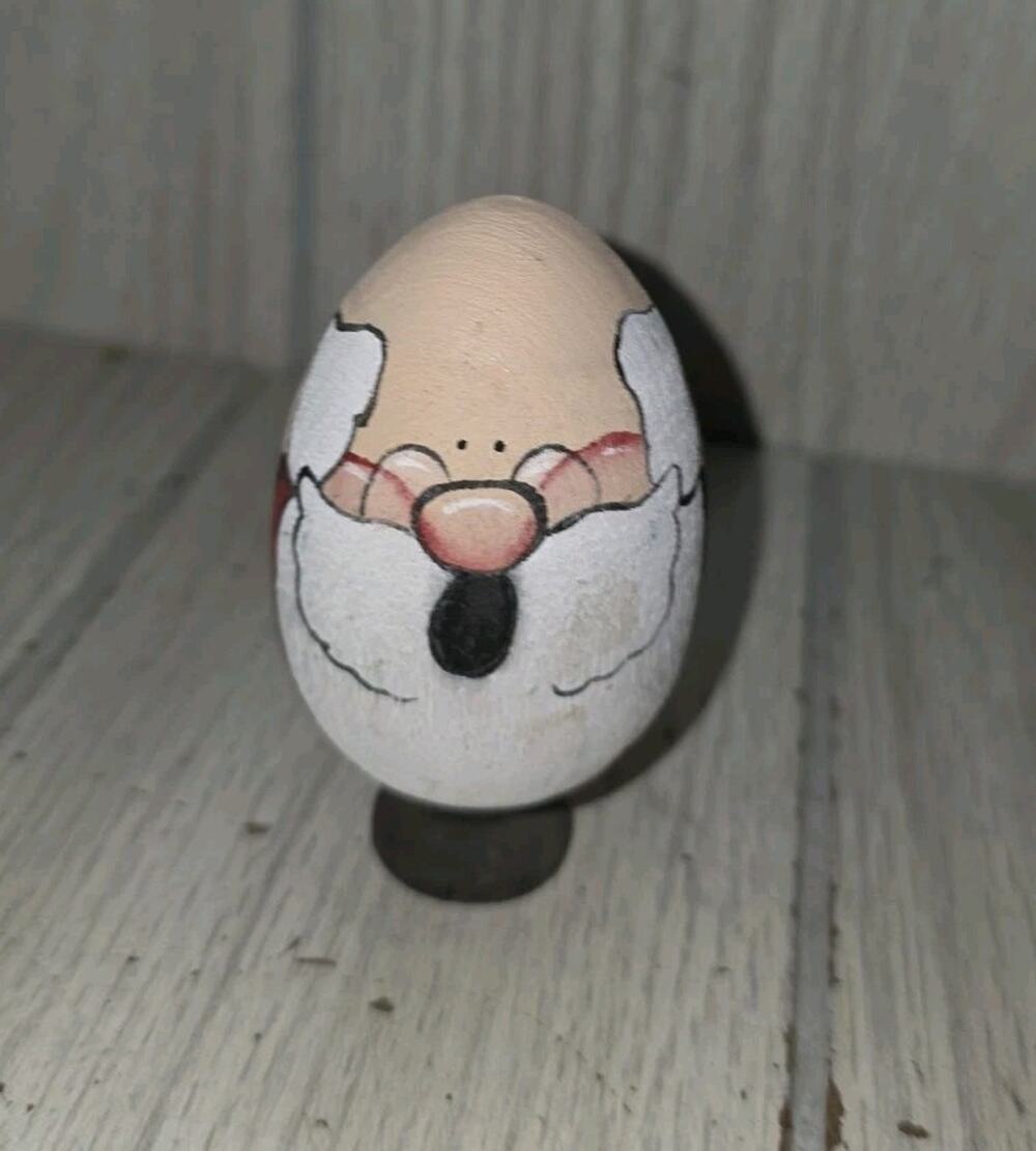 Vintage Hand Painted Wood Santa Clause Egg Figurine Kitschy Christmas Holiday